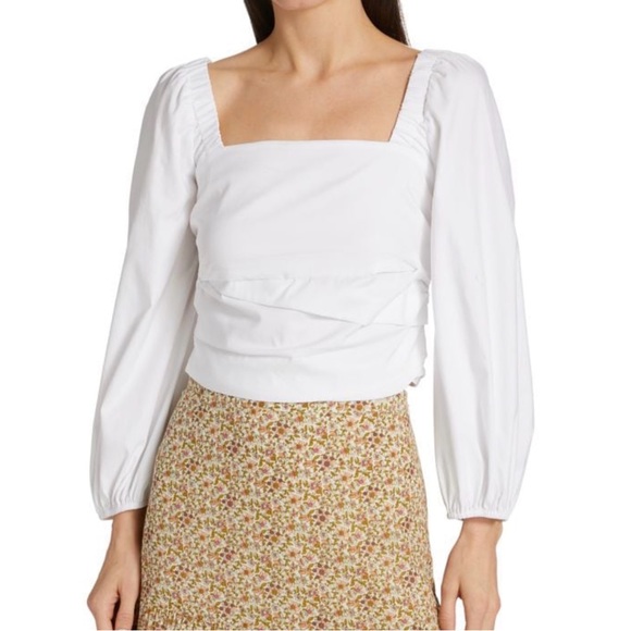 Veronica Beard Kayla Puff Sleeve White Top
